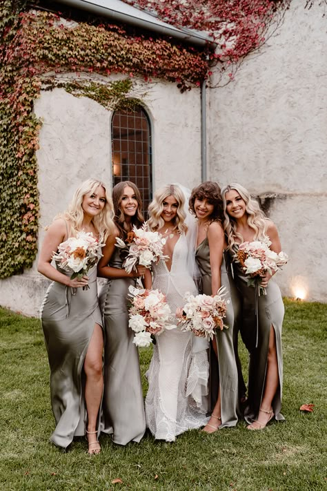 Marine Wedding Colors, Sage Green Bridesmaid, Stones Of The Yarra Valley, Sage Green Wedding Colors, Yarra Valley Wedding, Marine Wedding, Bridal Party Outfit, Green Wedding Colors, Sage Wedding