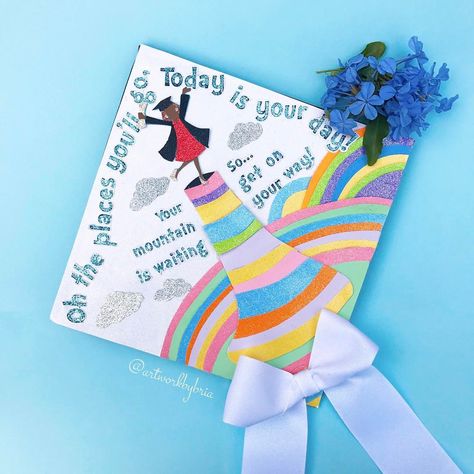 Oh the places you'll go! Dr Seuss Grad Cap idea // follow us @motivation2study for daily inspiration Senior Signs, Education Graduation Cap, Teacher Graduation Cap, Caps Ideas, Creative Graduation Caps, Graduation Cap Ideas, College Grad Cap Ideas, High School Graduation Cap, Dr. Seuss