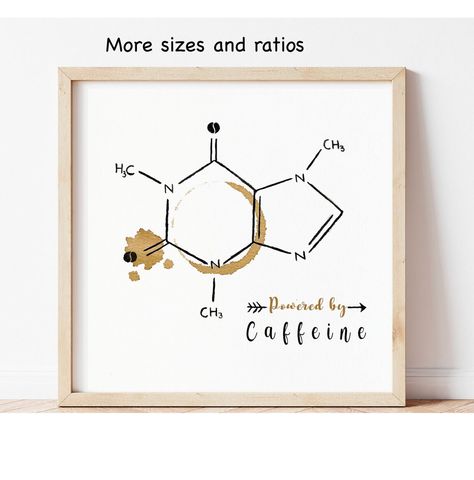 Caffeine Molecule Art, Molecule Art, Coffee Bean Art, Diy Coffee Station, Coffee Watercolor, Caffeine Molecule, Poster Coffee, Coffee Art Print, Minimal Painting