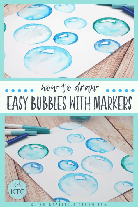 Learn to draw bubbles using washable markers with this free video tutorial. Follow along for super simple, super realistic bubble drawings! How To Draw Bubbles Easy, Bubble Drawings, Bubble Sketch, Drawing Bubbles, Paper Bubbles, How To Draw Bubbles, Bubble Drawing, Color Markers, Marker Crafts