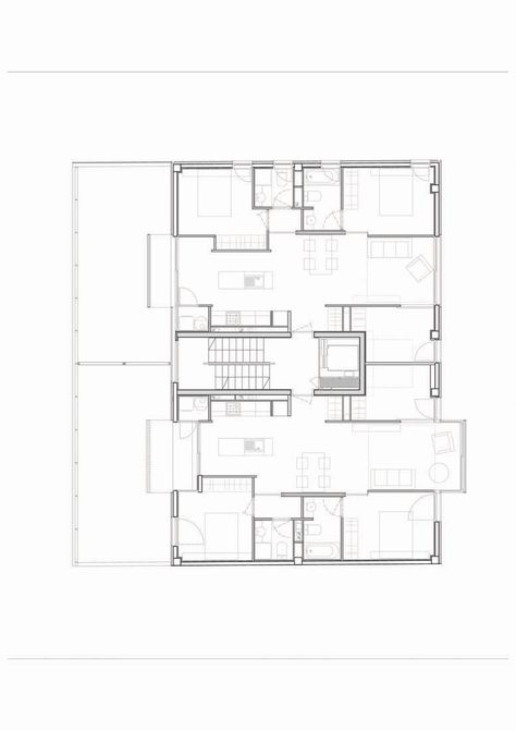 Image 32 of 43 from gallery of Social Housing in Granollers / Bailo Rull ADD+ Arquitectura. Small Apartment Building Plans, Residential Building Plan, Social Housing Architecture, Small Apartment Building, Modern Apartment Design, Block Of Flats, Duplex Design, A Frame House Plans, Architectural Floor Plans