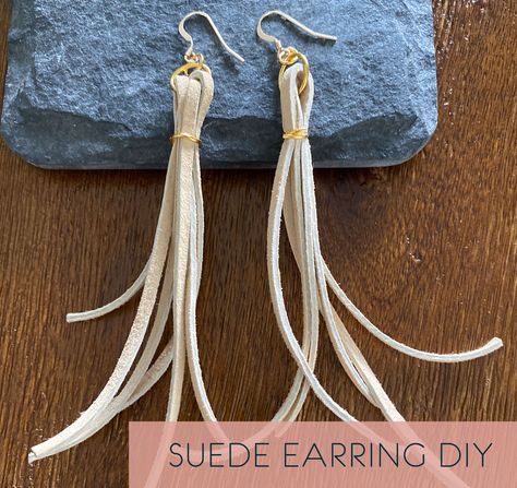 Leather Strip Earrings Diy, Fringe Leather Earrings, Diy Leather Fringe Earrings, Fringe Earrings Diy, How To Make Leather, String Earrings, Diy Leather Earrings, Lace Jewelry, Earrings Diy