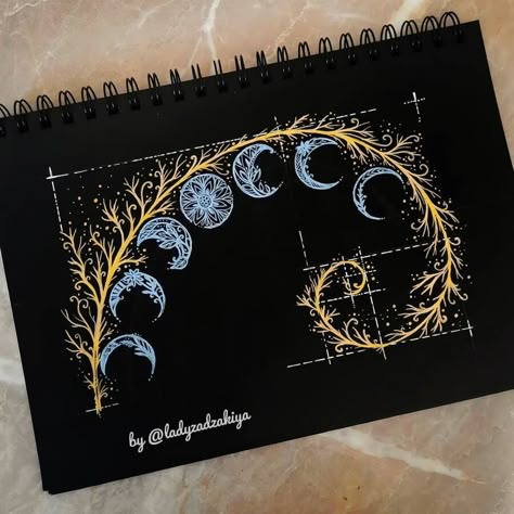 Easy Drawing Steps, Moon Journal, Black Paper Drawing, Moon Drawing, Geometry Art, Mandala Design Art, Paper Drawing, Mandala Drawing, Moon Art