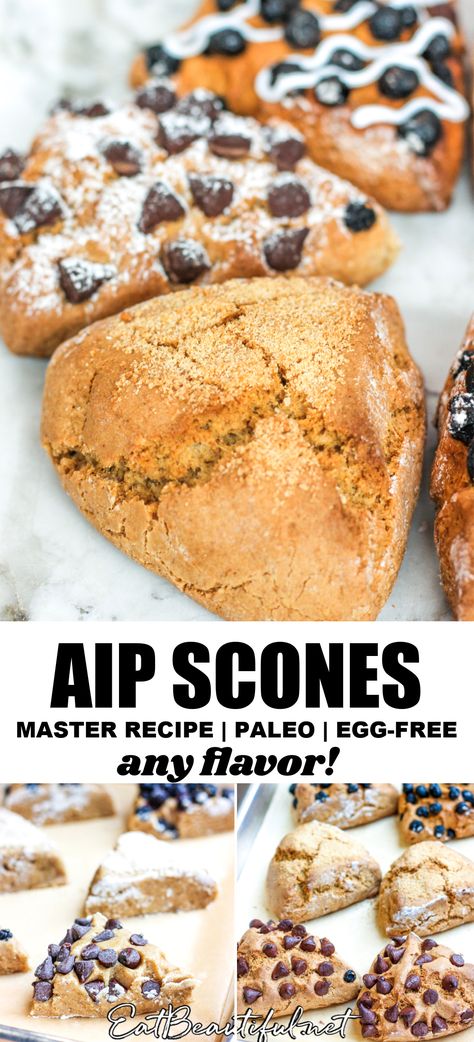 Grain Free Scones, Aip Blueberry Muffins, Aip Blueberry Recipes, Aip Breakfast Recipes High Protein, Paleo Breakfast No Eggs, Aip Scones, Aip Muffins, Almond Flour Scones, Egg Free Paleo