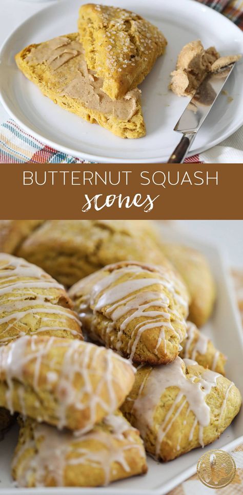 These Butternut Squash Scones are a delicious fall breakfast or fall dessert treat. #butternut #squash #scones #dessert #recipe #fallbaking Butternut Squash Scones, Squash Scones, Recipe Using Butternut Squash, Butternut Squash Dessert, Butternut Squash Muffins, Butternut Squash Pie, Squash Muffins, Butternut Recipes, Winter Squash Recipes