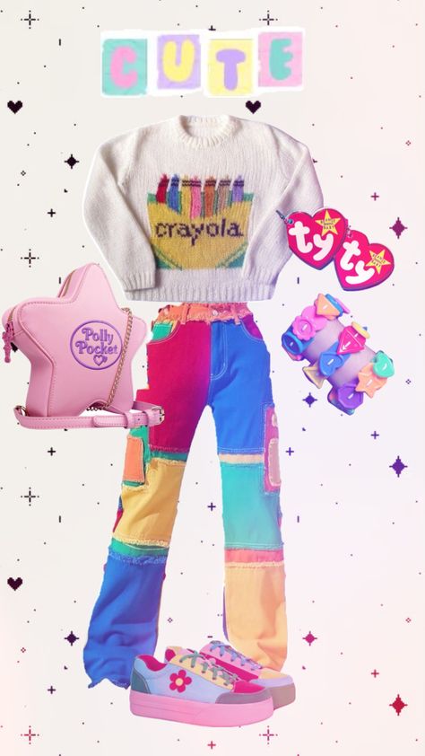 Clowncore Outfit, Kid Core Outfits, Decora Aesthetic, Kidcore Outfit, Kidcore Fashion, Clown Clothes, Silly Clothes, Colorful Outfit, Rainbow Outfit