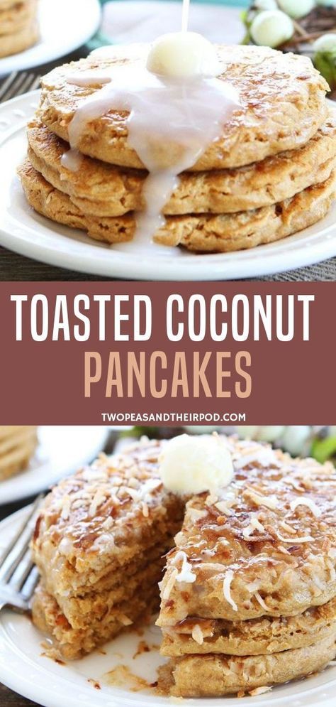 Vegan Buttermilk, Coconut Pancakes, Pancake Recipe Easy, Buttermilk Pancakes, Breakfast Pancakes, Breakfast Brunch Recipes, Breakfast Recipe, Savoury Cake, Toasted Coconut