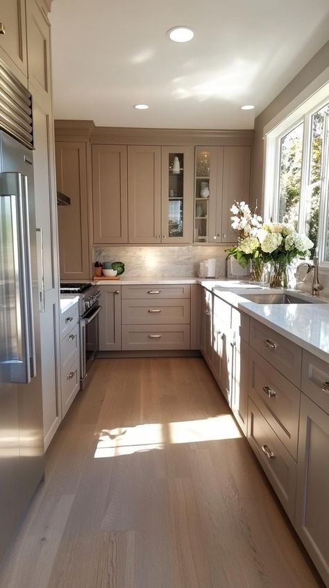 14 Best Kitchen Cabinet Colors That Hide Dirt: Top Picks for a Clean Look Frosted Cabinets Kitchen, Stone Color Kitchen Cabinets, Trending Kitchen Cabinets 2024, Kraftmaid Kitchen Cabinets Colors, Basic Kitchen Cabinets, Light Cabinets Kitchen, Three Tone Kitchen Cabinets, Kitchen Cabinets Ideas Colors, Best Kitchen Cabinet Colors