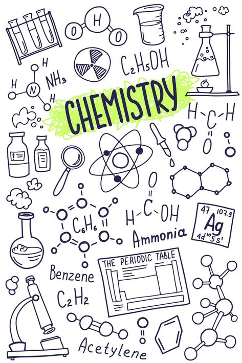 Chemistry symbols icon set. Science subject doodle design. Education and study concept. Back to school sketchy background for notebook, not pad, sketchbook. Science Chemistry Background, Chemistry Binder Cover Ideas, Science Doodles Chemistry, Physics Binder Cover, Chemistry Page Design, School Book Covers Chemistry, Science Cute Drawings, Cute Chemistry Doodles, Chemistry Doodle Art