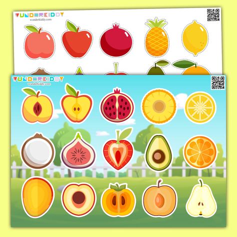 Fruits Name With Picture, Free Preschool Activities, Preschool Activity Sheets, Game Fruit, Free Games For Kids, Fruit Slices, Winter Fruit, Matching Pairs, Baby Learning Activities