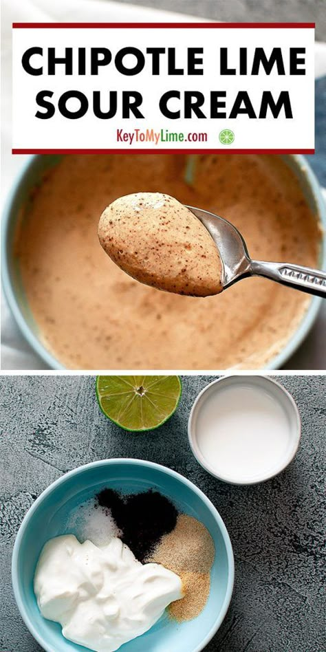 This chipotle lime sauce is SO GOOD! It’s perfect to add to burritos, tacos, and quesadillas. I love keeping a batch in the fridge because it makes all my meal prep taste SO much better! #chipotle #sourcream #dip #sauce #chipotlelime | keytomylime.com Chipotle Lime Sauce, Lime Cream Sauce, Chipotle Sour Cream, Lime Sour Cream, Asian Vegetarian Recipes, Halloween Food Dinner, Halloween Food Appetizers, Dip Sauce, Lime Cream