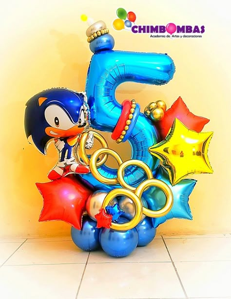 https://www.facebook.com/Chimbombasarteydecoraciones/ Sonic Balloon Bouquet, Sonic Balloon Decor, Sonic Balloons, Sonic Birthday Cake, Sonic Cake, Sonic Birthday Parties, Balloon Bouquet Diy, Deco Ballon, Hedgehog Birthday