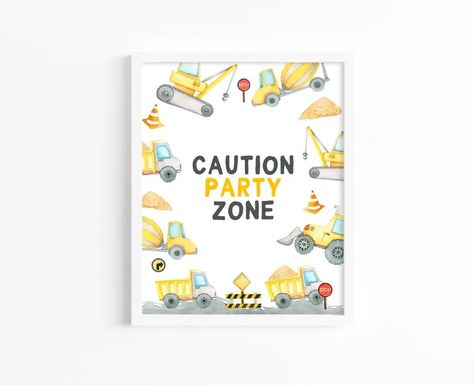 Construction Party Sign, Caution Party Zone Birthday Party Sign, Dump Truck Digger Excavator Construction Decor, Boy Party Table Sign Z289 image 1 Caution Design, Construction Decor, Party Zone, Construction Party, Party Sign, Table Sign, Construction Vehicles, Table Signs, Custom Party