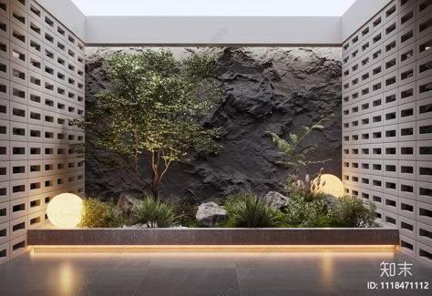 Indoor Japanese Garden, Taman Indoor, Indoor Courtyard, Garden Wall Designs, Zen Garden Design, Courtyard Gardens Design, Courtyard Design, Home Garden Design, Modern Bungalow