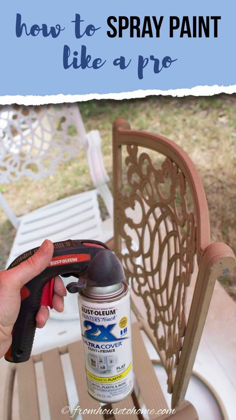 Learn how to spray paint evenly and without drips using these spray painting tips and tricks. Whether you are painting metal or wood, furniture or glass, indoors or outdoors, these techniques will help you get a great finish. #fromhousetohome #paintingtips #spraypaint #diytipsandtricks #paint #diyprojecttipsandtools Metal Painting Techniques, How To Spray Paint Metal, Weathering Wood, Spray Painting Wood Furniture, Spray Paint Techniques, Spray Paint Tips, Painting Tips And Tricks, Paint Like A Pro, How To Spray Paint