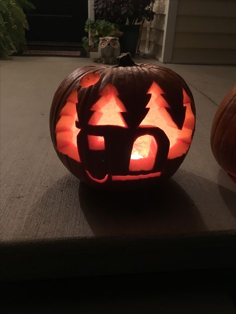 Pumpkin Carving Ideas Camper, Pumpkin Carving Camper, Campfire Pumpkin Carving, Camper Pumpkin Carving, Travel Pumpkin Carving Ideas, Camping Pumpkin Carving Ideas, Pumpkin Carving Mountains, Farm Pumpkin Carving Ideas, Pumpkin Carving Ideas Western