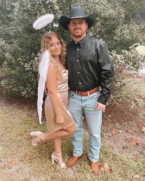 Halloween Costumes Relationship, Halloween Costumes For Country Couples, Supernatural Couple Costume, Cowboys And Angels Halloween Costume, Couples Costumes Cowboy Cowgirl, Couples Halloween Costume Ideas Country, Couples Costumes For Blondes, Couple Halloween Costumes Diy Easy, Western Couples Costumes For Halloween