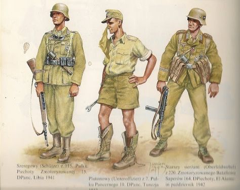 Afrika Corps, Wwii German Uniforms, Military Illustration, Wwii Uniforms, Ww2 Uniforms, Army Poster, Ww2 Soldiers, Germany Ww2, Italian Army