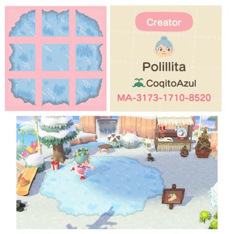 Acnh Christmas Code, Animal Crossing Christmas, Acnh Winter, Acnh Christmas, Pond Animals, Motif Acnl, Acnh Paths, Frozen Pond, Ac New Leaf