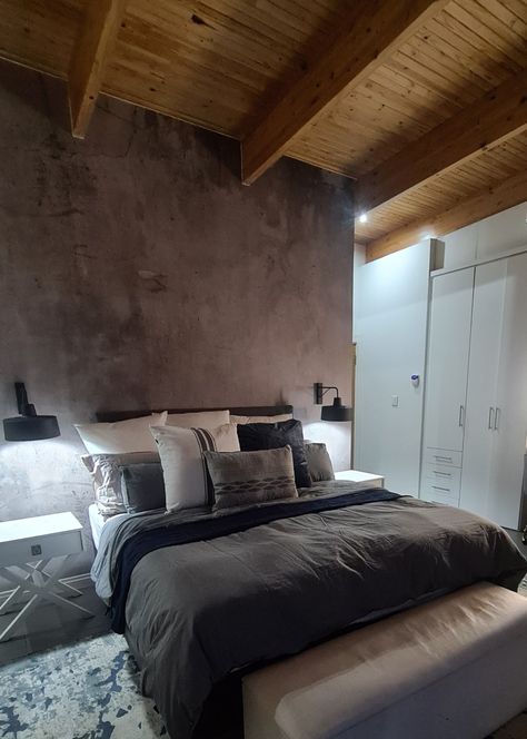 Concrete Room Aesthetic, Concrete Wallpaper Bedroom, Cement Wall Bedroom, Concrete Wall Bedroom, Concrete Walls Bedroom, Modern Dark Bedroom, Concrete Bedroom, Faux Concrete Wall, Mexican Bedroom