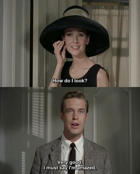 -¿Como me veo?                                               -Muy bien. Debo decir que estoy asombrado. DESAYUNO EN TIFFANY'S (1961) Breakfast At Tiffany's Quotes, George Peppard, Blake Edwards, Holly Golightly, Daphne Blake, Katharine Hepburn, Moon River, Movie Lines, Breakfast At Tiffanys