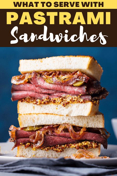 On the hunt for the best side dishes for pastrami sandwiches? From potato salad and pickled tomatoes to crunchy coleslaw, here are some of my favorites. Pastrami Salad, Pastrami Sandwich Recipe, Crunchy Coleslaw, Pastrami Recipe, Pickled Tomatoes, Russian Dishes, Pastrami Sandwich, Meat Sandwich, Ham And Cheese Sandwich