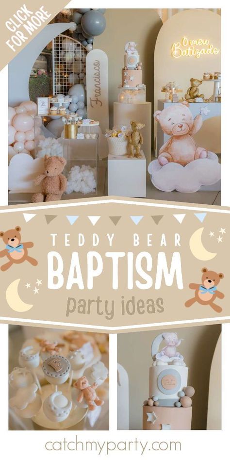 Don't miss this adorable teddy bear baptism! The cake pops are so sweet! See more party ideas and share yours at CatchMyParty.com