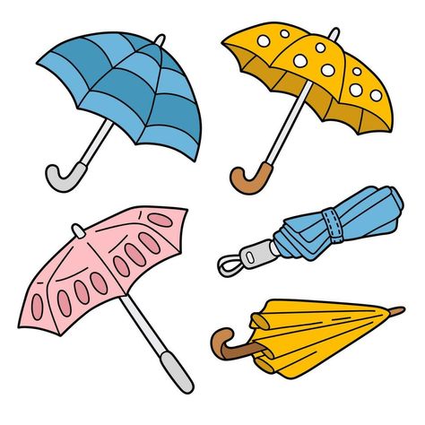 set of cartoon umbrellas Umbrella Line Art, November Themes, Umbrella Cartoon, Yellow Umbrella, Heart Tree, Cityscape Photos, Logo Banners, Heart With Arrow, Eat Healthy