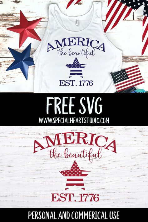 Free patriotic cut files to help you get ready for the Fourth of July. Use these designs to make shirts, tote bags, signs, pillows or other home decore with your Cricut or Silhouette machine. free | SVG | Cut File | patriotic | 4th of July | July Fourth | Cricut | Silhouette | free cut file | free svg Usa Svg Free, Fourth Of July Shirts Diy, Summer Svg Free, Cricut Svg Files Free, Fourth Of July Svg, Cricut Explore Projects, July Fourth, 4th Of July Svg, Cricut Projects Beginner