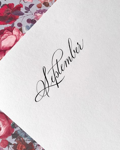 Svetlana Kostiukov on Instagram: “It’s September! And that means summer is coming to an end and fall will be here before we know it. It’s still in the 90’s here in…” September Calligraphy, September Lettering, Autumn Calligraphy, Calligraphy S, Fall Calligraphy, Calligraphy Flourishing, Binding Book, September Autumn, Brush Lettering Quotes