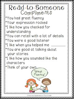 Read-to-Someone compliments - mini anchor chart & personal anchor cards {freebie} Read To Someone Anchor Chart, Cafe Reading, Buddy Reading, Daily 5 Reading, Read To Someone, Reading Buddies, Read To Self, Reading Stations, Partner Reading