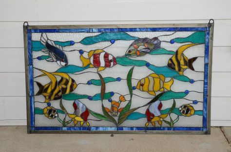 stained glass aquarium | ... glass window panel tropical fish under the sea ebay more stained glass Stained Glass Window Panels, Stained Glass Bevels, Glass Art Installation, Aquarium Glass, Fish Under The Sea, Alcohol Ink Glass, Tiffany Glass Art, Stained Glass Mirror, Painted Glass Art