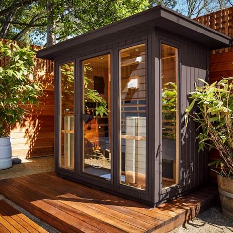 8 Best Outdoor Saunas in 2023 - Global Viewpoint Backyard Hardscape Ideas, Outdoor Infrared Sauna, Clearlight Sauna, Sauna Cold Plunge, Backyard Hardscape, Spa House, Hardscape Ideas, Tongue And Groove Walls, Sauna Heaters