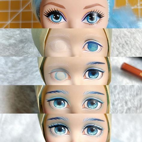 Repainting Doll Faces, How To Paint Doll Faces, Doll Repaint Tutorial, Eye Face Painting, Doll Face Paint, Accessoires Barbie, Custom Barbie, Barbie Diorama, Ooak Art Doll