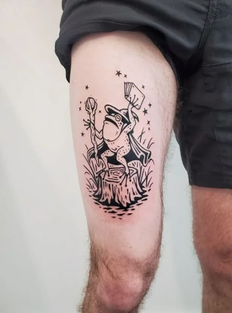 Birdhouse Tattoo, Frog Tattoo Ideas, Wizard Frog, Wizard Tattoo, Maching Tattoos, Cowgirl Tattoos, Traditional Tattoo Inspiration, Frog Tattoo, O Tattoo