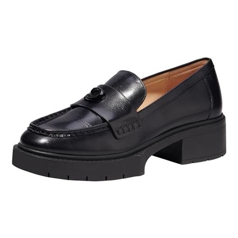 Coach Women's Leah Patent Leather Loafer Silver Loafers, Chunky Loafer, Chunky Loafers, Structured Bag, Patent Leather Loafers, Thick Socks, Coach Shoes, Leather Loafers, Loafers For Women