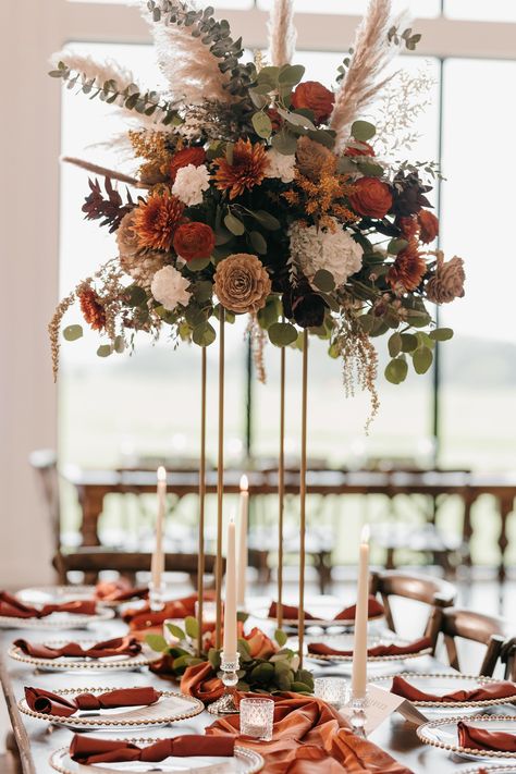 Cheyenne + Keeton: Rustic Boho Autumn Wedding — Nature's Design Floral | Luxury Wedding Flowers Autumn Wedding Flowers Centerpieces, Fall Wedding Flowers Centerpieces, Signing Table Flowers, Honeybee Wedding, Rust Wedding Flowers, Wood Flowers Wedding, Boho Autumn Wedding, Sweetheart Table Flowers, Wedding Ideas 2024