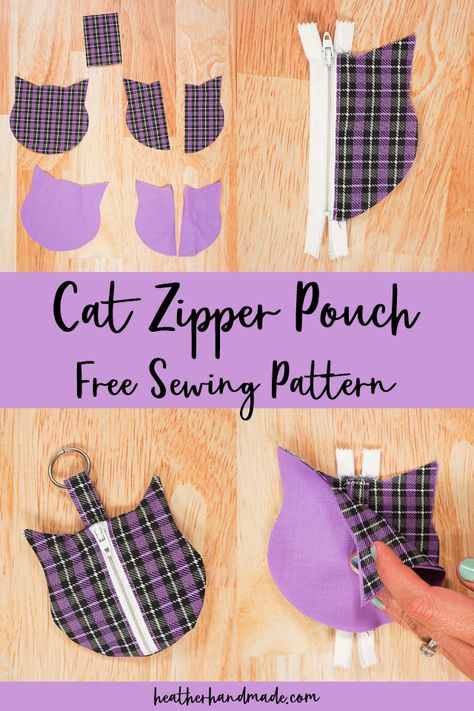 Halloween Sewing Projects Free Pattern, Cat Sewing Pattern Free, Upcycle Textiles, Zipper Pouch Sewing Pattern, Leather Pouch Pattern, Zipper Pouch Pattern, Pouch Sewing Pattern, Cork Letters, Mini Zipper Pouch