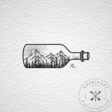 Men’s Nature Tattoo, Message Bottle Tattoo, Message In A Bottle Tattoo Simple, Time In A Bottle Tattoo, Glass Bottle Tattoo, Lightning In A Bottle Tattoo, Bottle Tattoo Design, Message In A Bottle Drawing, Island In A Bottle Tattoo