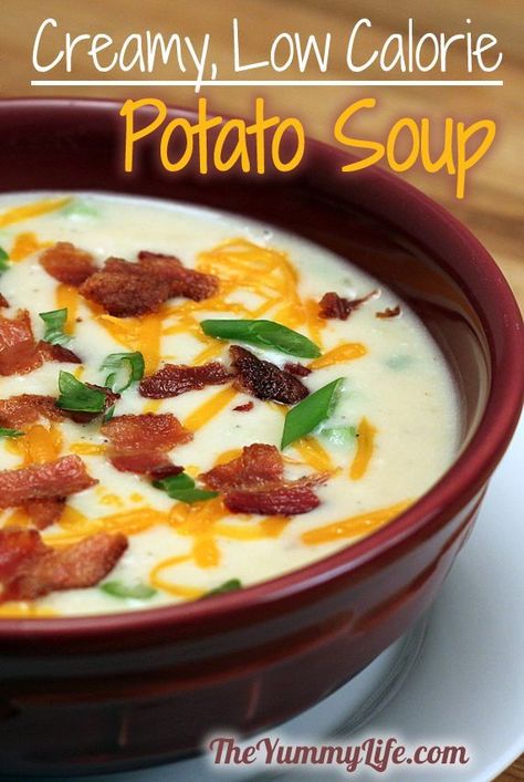 This is a delicious soup that you can make with baked potatoes or leftover mashed potatoes. It tastes too rich and creamy to be low in calories and fat. Mashed Potato Soup, Baked Potato Soup Recipe, Baked Potato Soup, Low Cal Recipes, Potato Soup Recipe, Fat Foods, No Calorie Foods, Mashed Potato, Low Fat Recipes