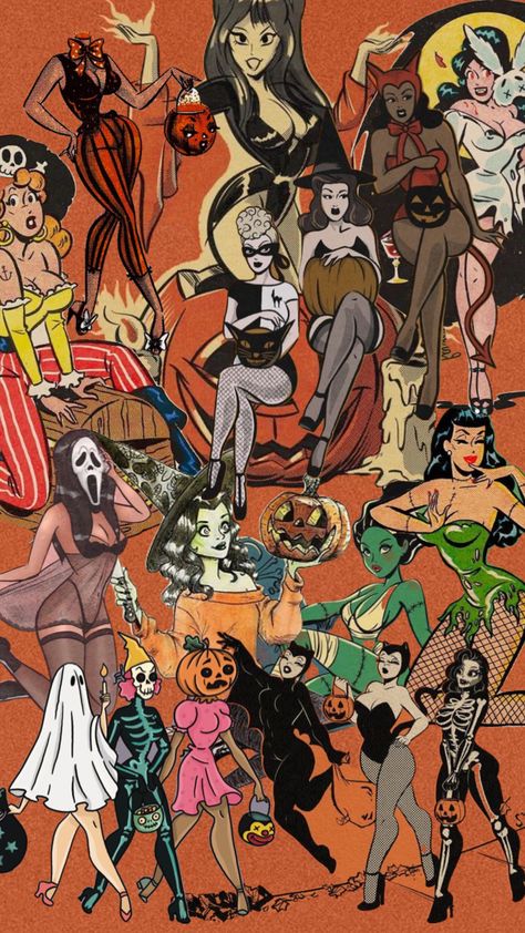 #myfirstshuffle #halloween#pinuphalloween #collagewallpaper Halloween Pinup Art, Halloween Pinup, Spooky Background, Halloween Collage, Horror Aesthetic, Halloween Wallpaper Iphone Backgrounds, Pinup Art, Horror Artwork, Spooky Tattoos