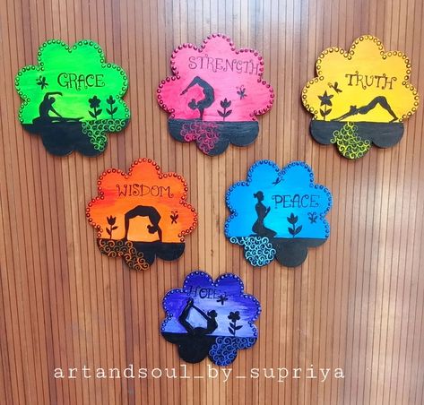 Coaster set of 6 Yoga Day Decoration Ideas, School Decorations Diy, Mdf Keychain, Yoga Poster Design, Class Tree, Posters Diy, Art Deco Cards, India Crafts, Education Poster Design