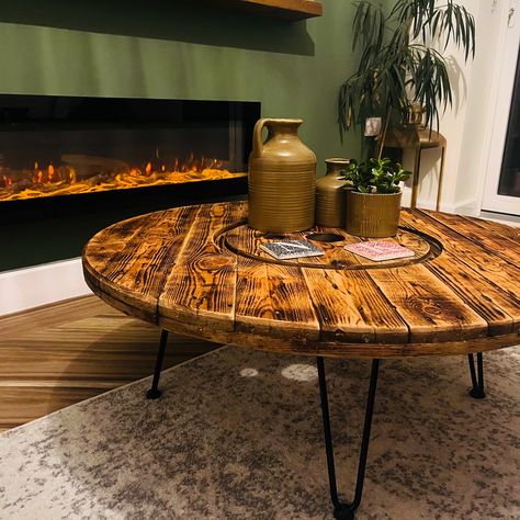 Stunning Upcycled Cable Drum Coffee Table Our latest upcycled beauty ✨ This rustic coffee table started life as a cable drum and now adds warmth and character to any room. Finished with Danish oil, beeswax, and brass details, it's built to last. Measures 90cm in diameter and 35cm high, with sturdy hairpin legs for that perfect blend of style and function. Now available on Etsy! #coffeetable #rusticcoffeetable #upcycledfurniture #reclaimedwood #handmadehome #woodenfurniture #industrialchic ... Upcycled Coffee Table, Cable Drum, Rustic Coffee Table, Drum Coffee Table, Rustic Coffee Tables, Danish Oil, Wooden Coffee Table, Hairpin Legs, Industrial Chic