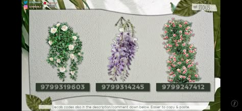 Flower Vine Decal Bloxburg, Bloxburg Hanging Plant Decals Codes, Modern Bloxburg Decals, Bloxburg Flower Decals Codes, Flower Decals Bloxburg, Casual Castle, Bloxburg Window Decals Codes, Bloxburg Paris, Bloxburg Garden Ideas