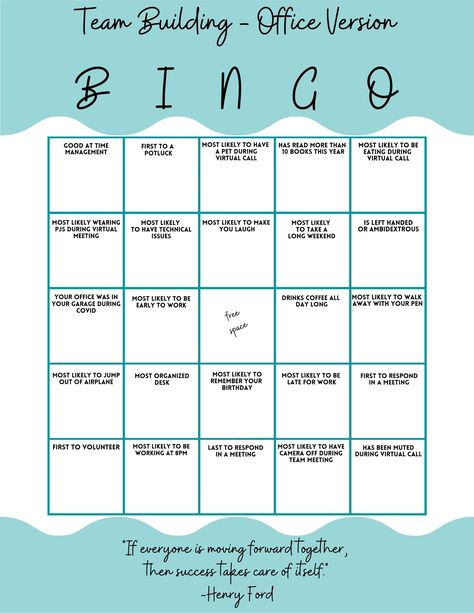 Team Building Bingo Game Office Version Team Building Bingo, Office Bingo, Ice Breaker Bingo, Human Bingo, Work Team Building, Custom Bingo Cards, Retreat Themes, Bingo Card Template, Free Bingo Cards