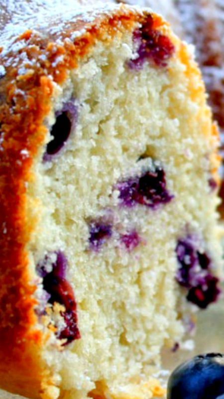 Blueberry Sour Cream Cake ~ It tastes as yummy as it looks.. Always comes out moist and yummy! Sour Cream Blueberry Cake Recipe, Blueberry Sour Cream Cake Recipes, Lemon Blueberry Sour Cream Cake, Blueberry Bundt Cake Recipes Sour Cream, Jewish Blueberry Sour Cream Bundt Cake, Gluten Free Sour Cream Cake, Blueberry Pound Cake Recipe Sour Cream, Sour Cream Blueberry Bread, Blueberry Lemon Loaf Sour Cream