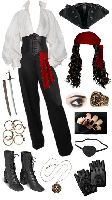 Pirate Ideas Costume, Pirate Inspo Outfit, Pirates Inspired Outfit, Pirate Outfit Ideas Women, Red Shirt Halloween Costume, Pirates Outfit Ideas, Pirate Costume Women Pants, Pirate Halloween Costumes For Women Diy, Modest Pirate Costume