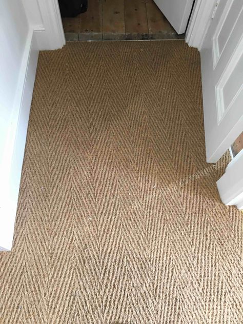 Fitting of coir herringbone carpet 8m2 full preparation and fitting of 4x door bars #Fitting #Carpet #Coirherringbone #London #SW46AA Coir Stair Carpet, Full Carpet Bedroom, Herringbone Carpet Living Room, Carpet To Wood Transition, Herringbone Carpet Bedroom, Full Room Carpet, Coir Carpet, Hessian Carpet, Cottage Carpet