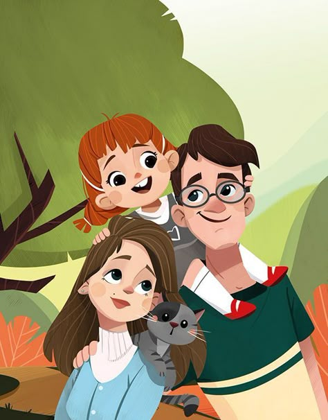 My Family Drawing, Family Character Design, Cute Family Illustration, Doll Illustration, Illustration Family, Cartoon Family, 동화 삽화, Illustration Art Kids, Family Drawing