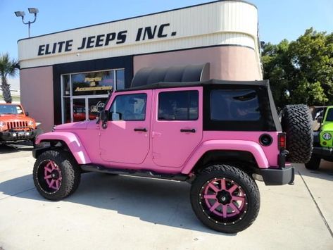 Hot Pink Jeep, Audi Jeep, Pink Jeep Wrangler, 2015 Jeep Wrangler Unlimited, Small Luxury Cars, Pink Cars, Jeep Wrangler For Sale, Wrangler Unlimited Sahara, Pink Rims